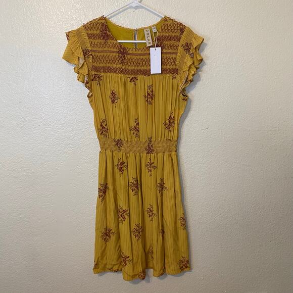 Anthropologie Dolan Yellow Crepe Flutter Sleeve Charamante Mini Dress Size M NWT - Picture 1 of 10
